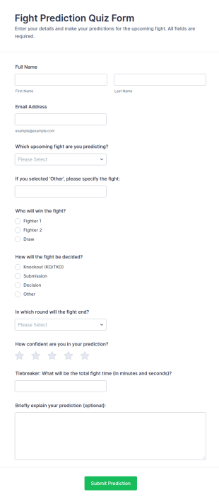 Fight Prediction Quiz Form Template