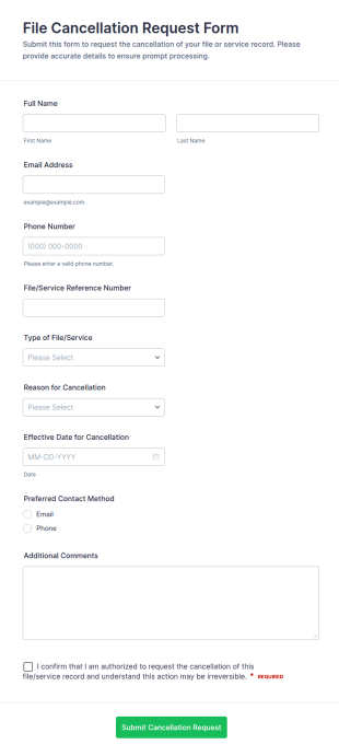 File Cancellation Request Form Template