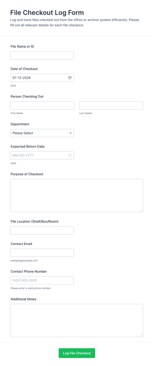 File Checkout Log Form Template