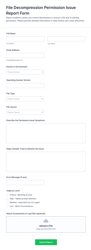 File Decompression Permission Issue Report Form Template