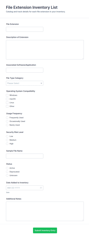 File Extension Inventory List Form Template