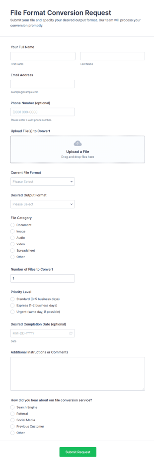 File Format Conversion Request Form Template