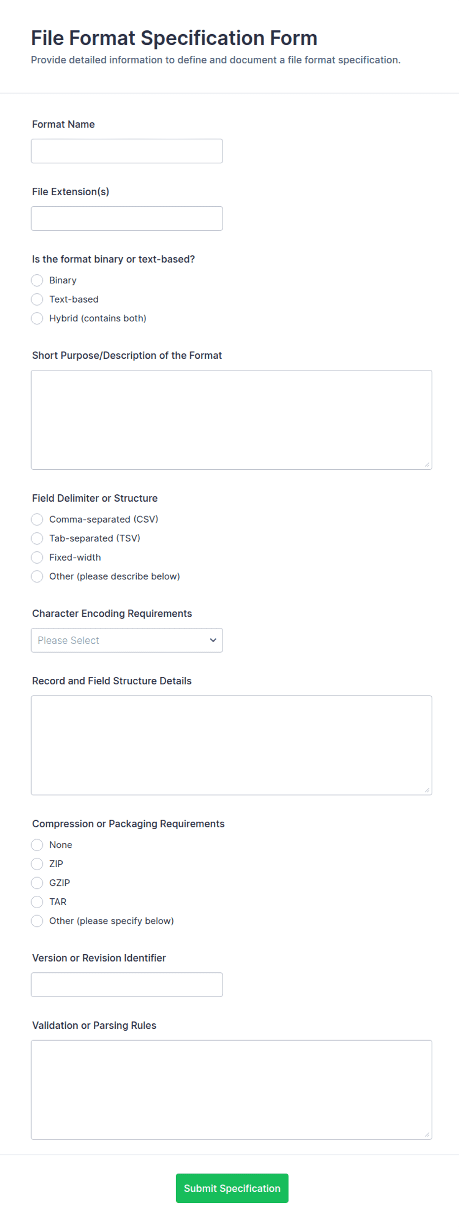 File Format Specification Form Template Jotform