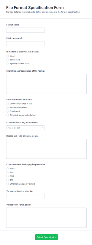 File Format Specification Form Template