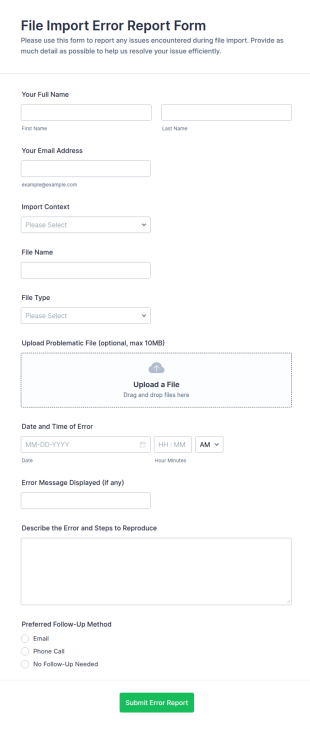 File Import Error Report Form Template