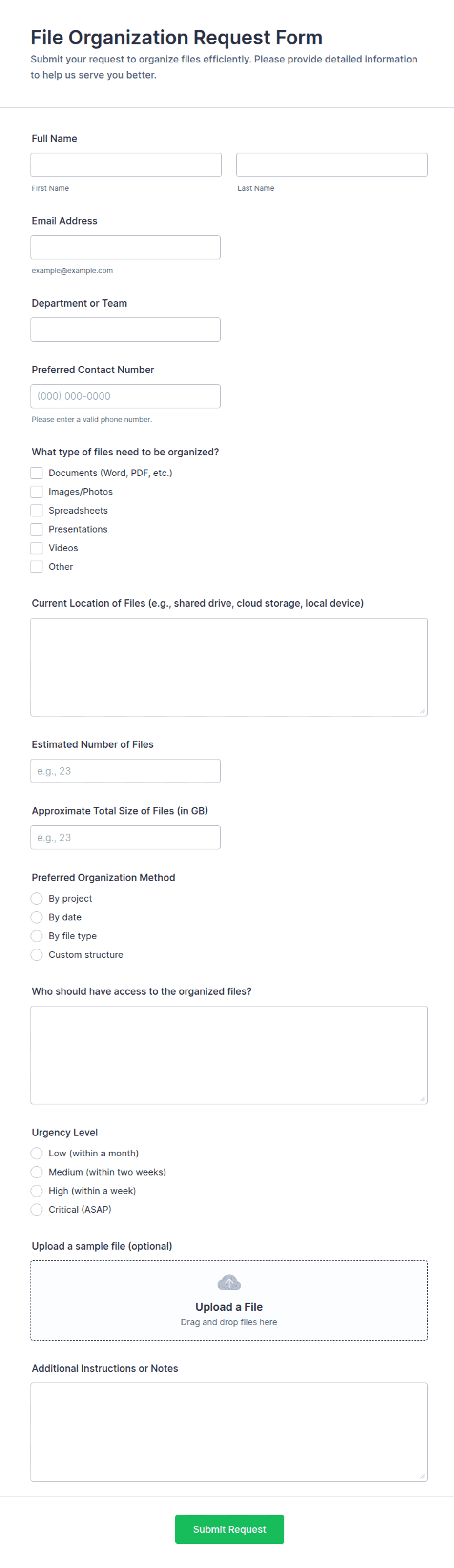 File Organization Request Form Template | Jotform