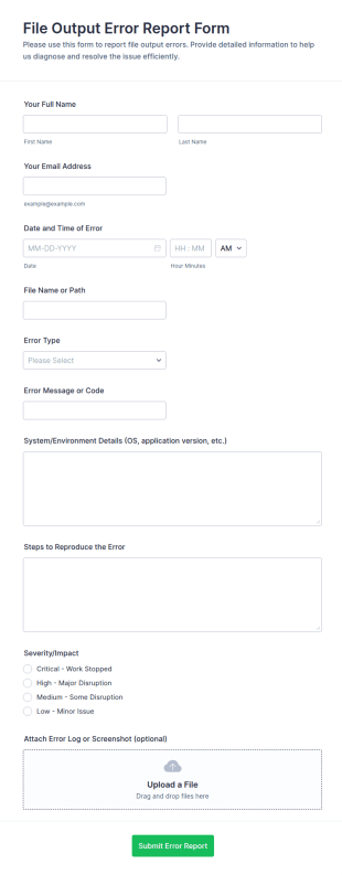 File Output Error Report Form Template