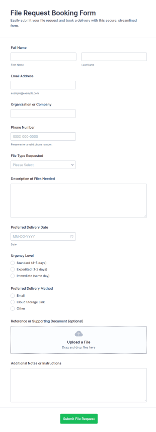 File Request Booking Form Template