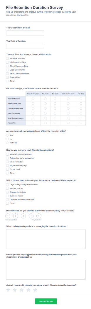 File Retention Duration Survey Form Template