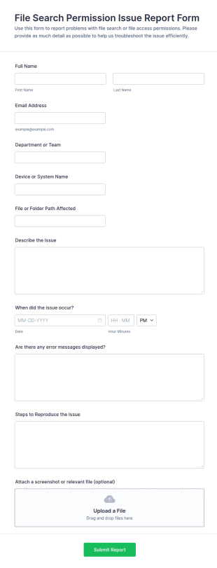 File Search Permission Issue Report Form Template