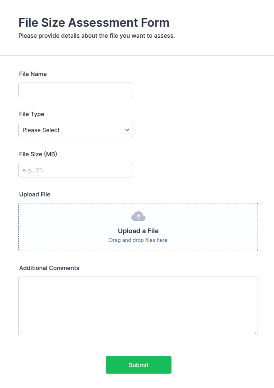 Assessment File Example File Size Assessment Form Template | Jotform