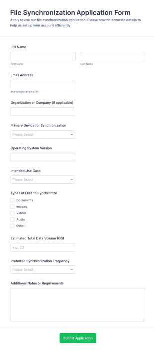 File Synchronization Application Form Template