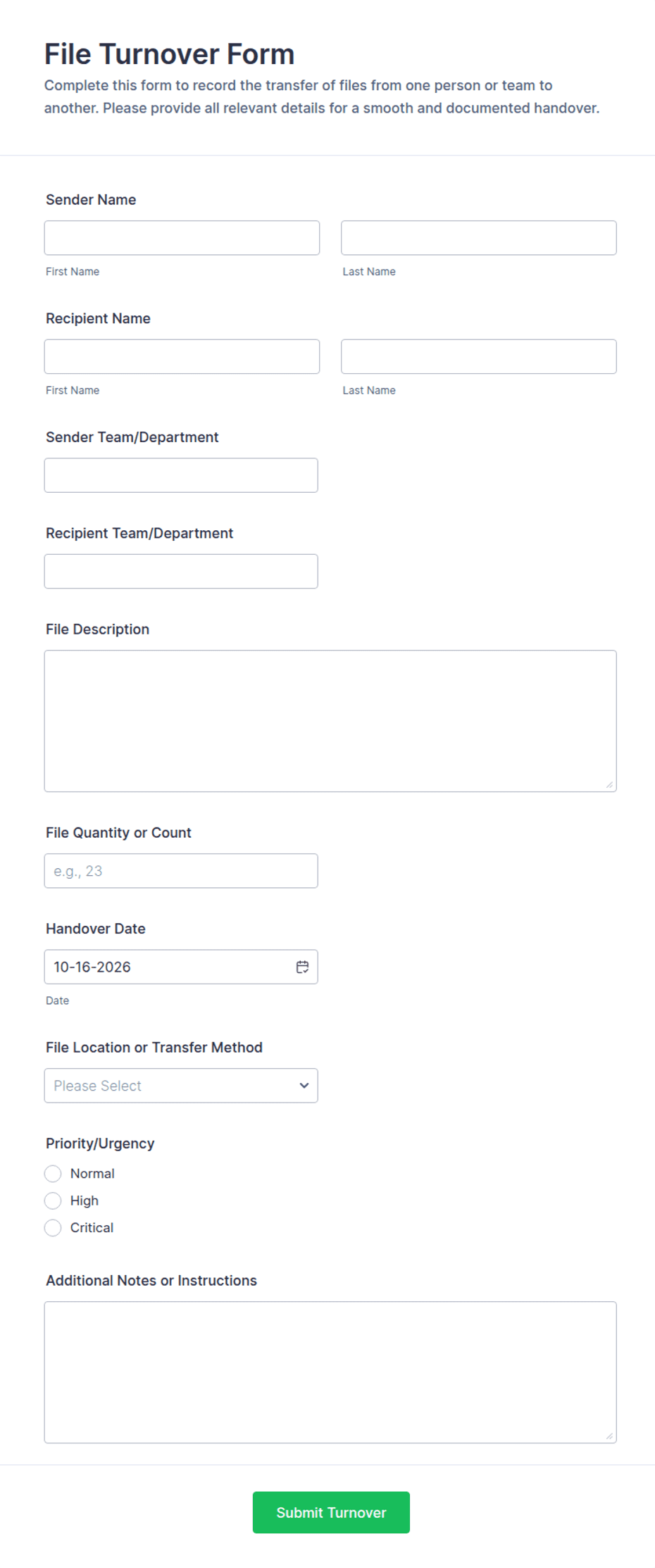 File Turnover Form Template | Jotform