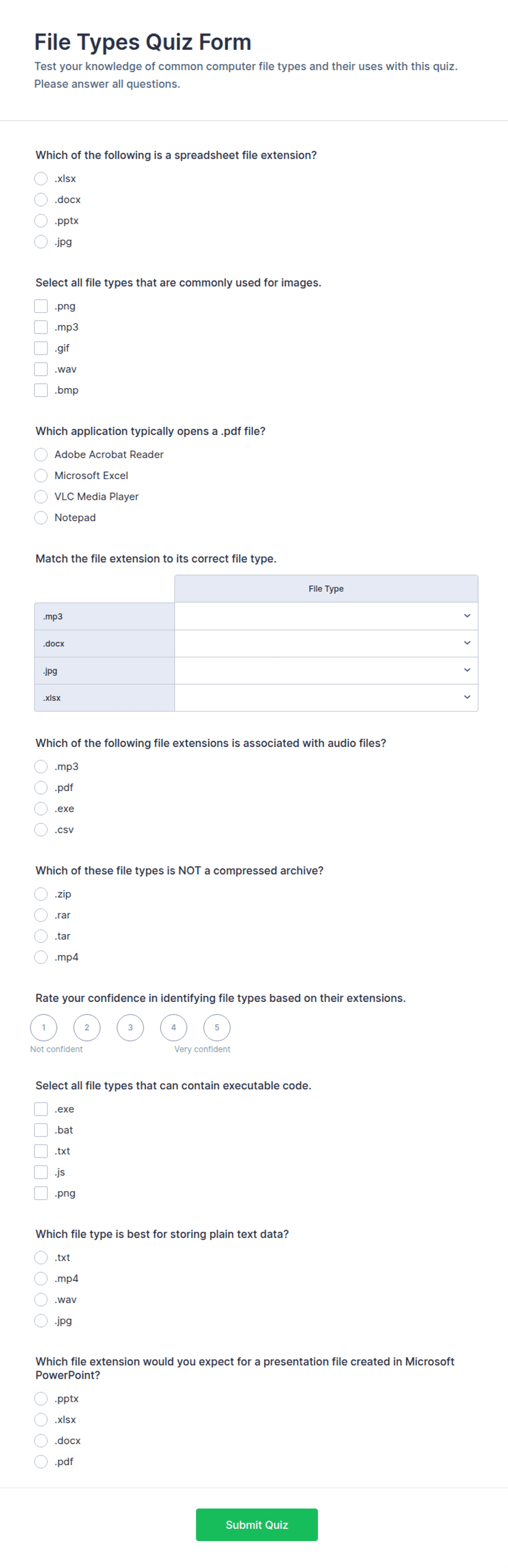 File Types Quiz Form Template | Jotform
