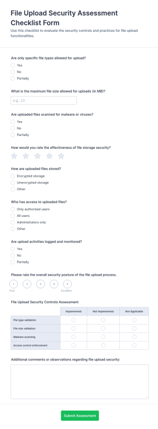 File Upload Security Assessment Checklist Form Template