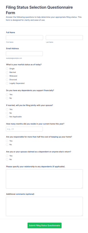 Filing Status Selection Form Template