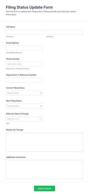 Filing Status Update Form Template