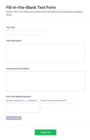 Fill In The Blank Test Form Template