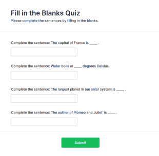 Fill In The Blanks Quiz Form Template