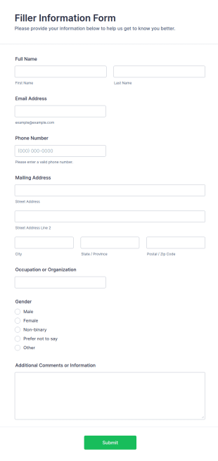 Filler Information Form Template