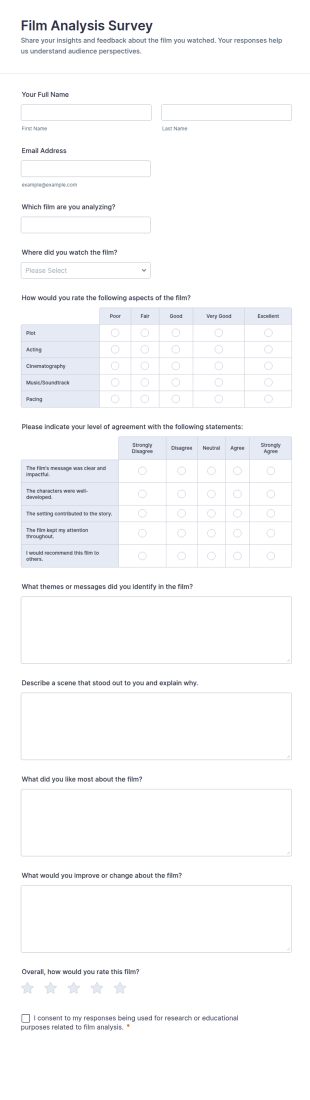 Film Analysis Survey Form Template