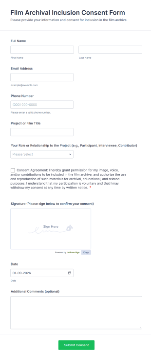 Film Archival Inclusion Consent Form Template
