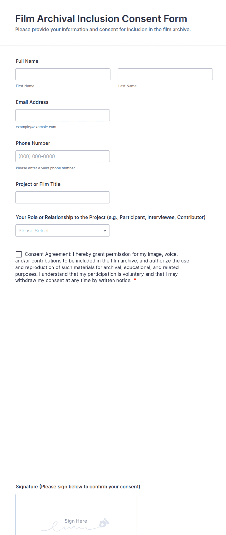 Film Archival Inclusion Consent Form Template | Jotform