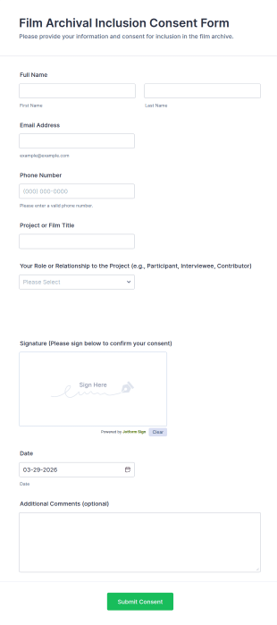 Film Archival Inclusion Consent Form Template