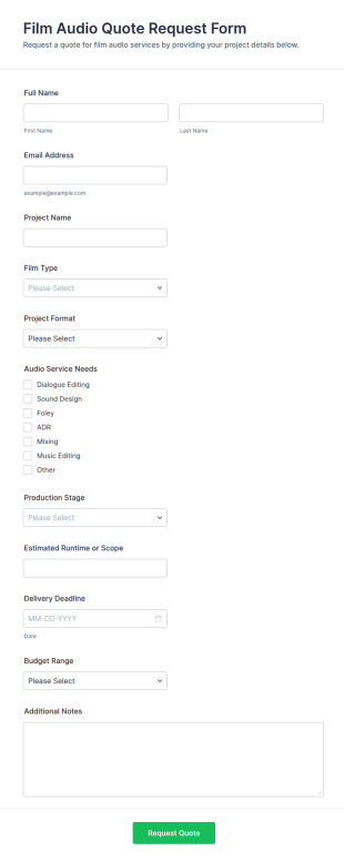 Film Audio Quote Request Form Template