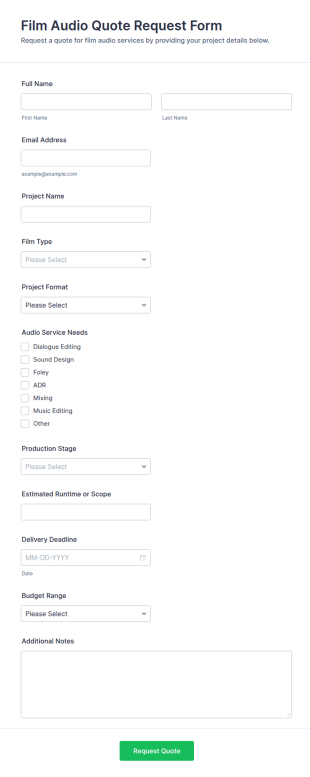 Film Audio Quote Request Form Template