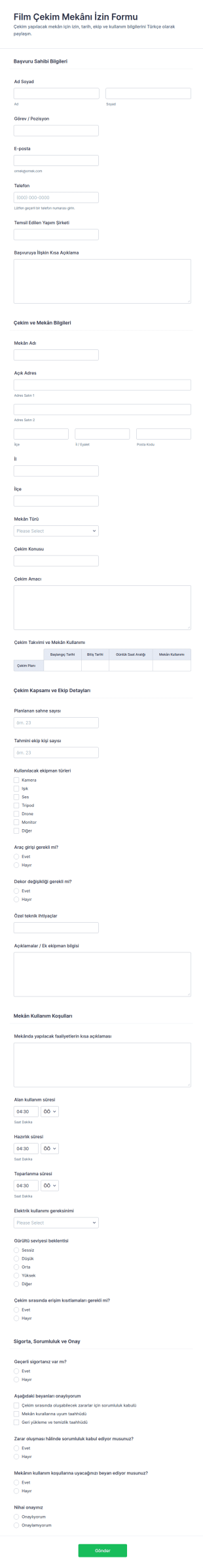 Film Çekim Mekan Kullanım İzni Formu 🎬 Form Şablonu