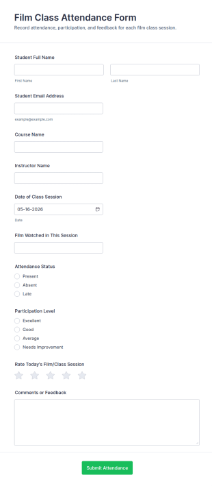 Film Class Attendance Form Template