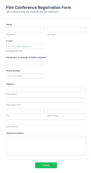 Film Conference Registration Form Template