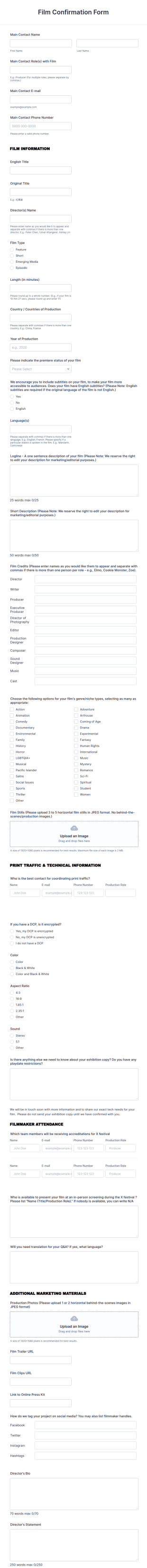 Film Confirmation Form Template