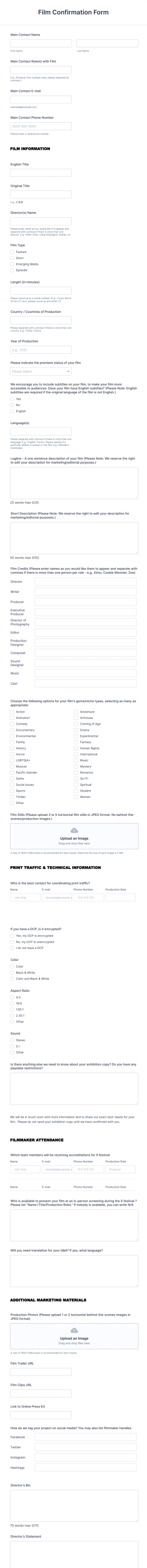 Film Confirmation Form Template
