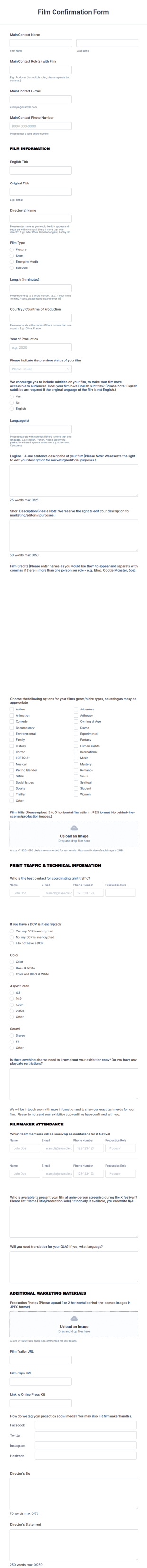 Film Confirmation Form Template