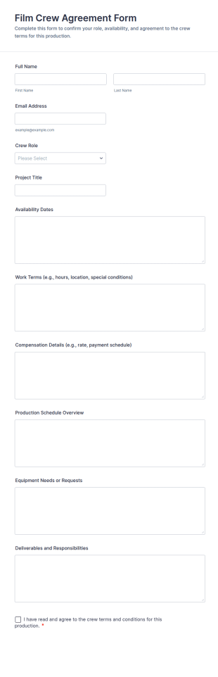 Film Crew Agreement Form Template