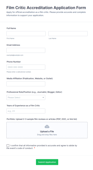 Film Critic Accreditation Application Form Template