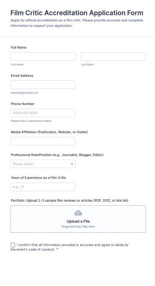 Film Critic Accreditation Application Form Template