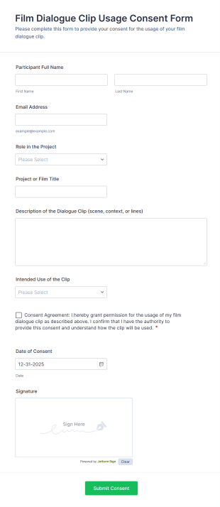 Film Dialogue Clip Usage Consent Form Template