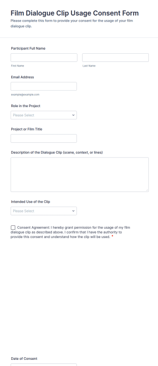 Film Dialogue Clip Usage Consent Form Template