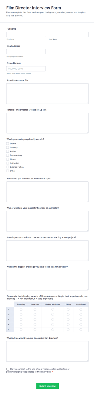 Film Director Interview Form Template