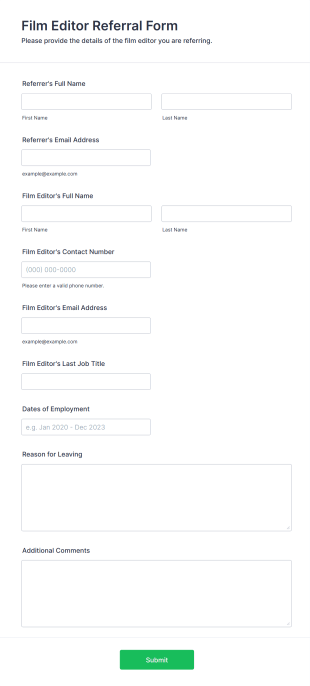 Film Editor Referral Form Template
