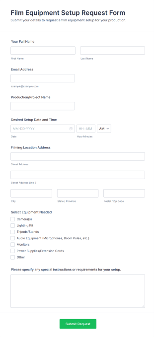 Film Equipment Setup Request Form Template