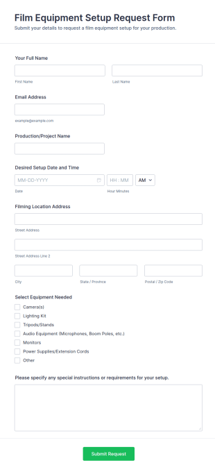 Film Equipment Setup Request Form Template