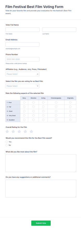 Film Festival Best Film Voting Form Template