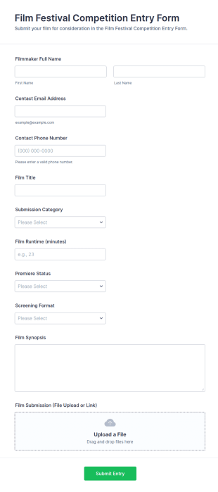 Film Festival Competition Entry Form Template