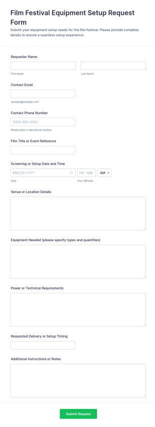 Film Festival Equipment Setup Request Form Template