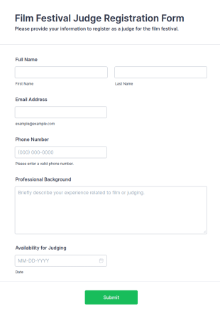 Film Festival Judge Registration Form Template