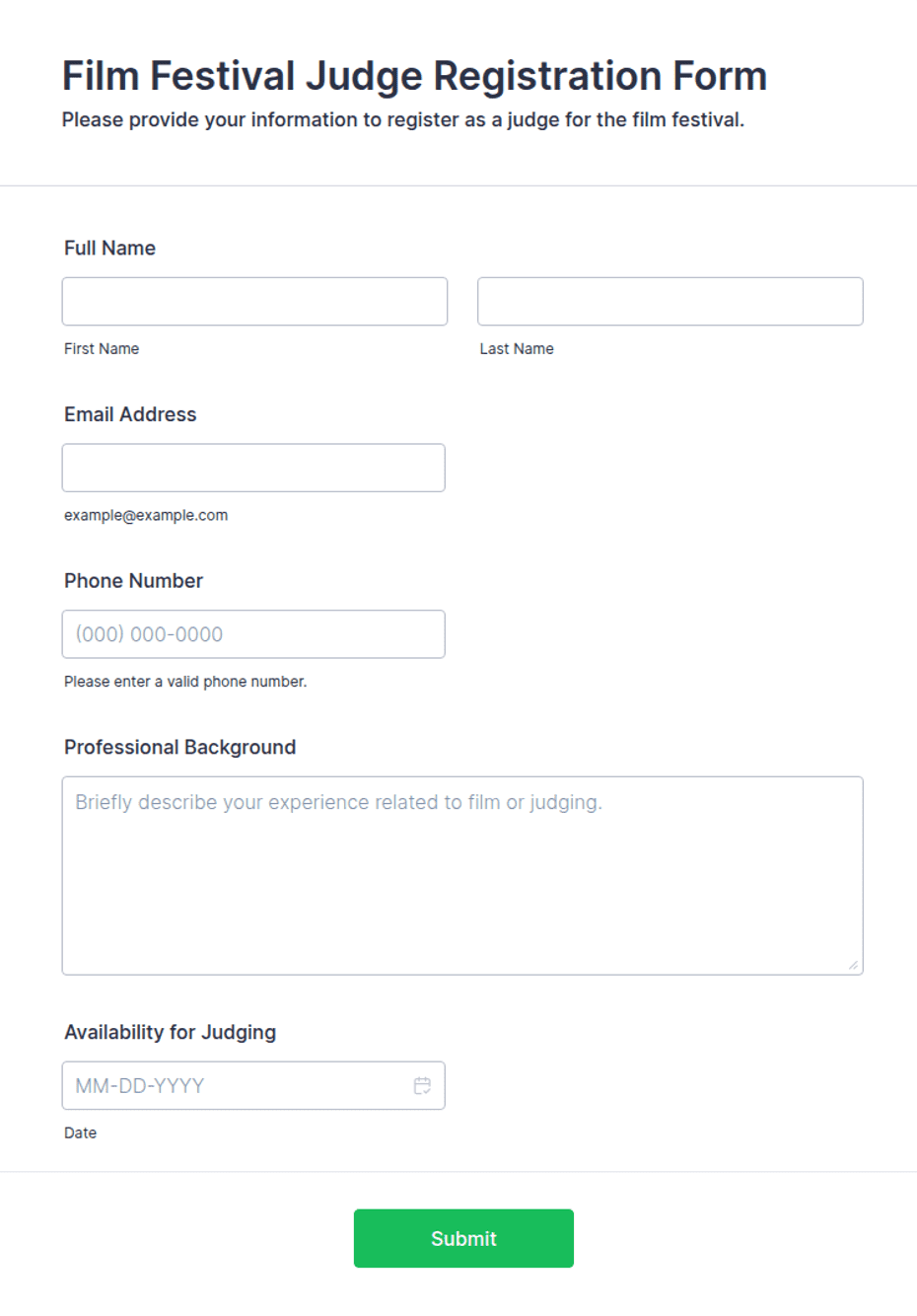 Film Festival Judge Registration Form Template | Jotform